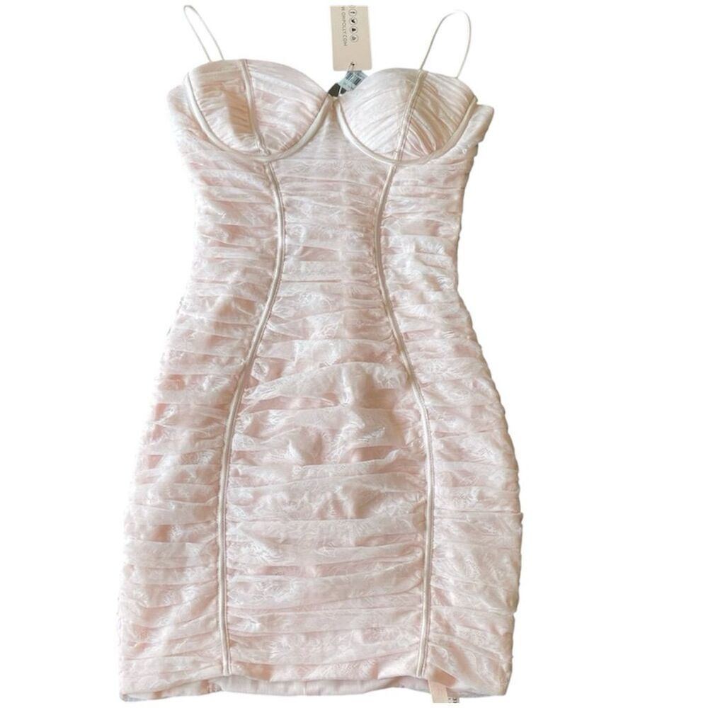 Oh Polly Women's Lace Pink Ruched Mesh Bodycon Dress Size 6 - Picture 8 of 9